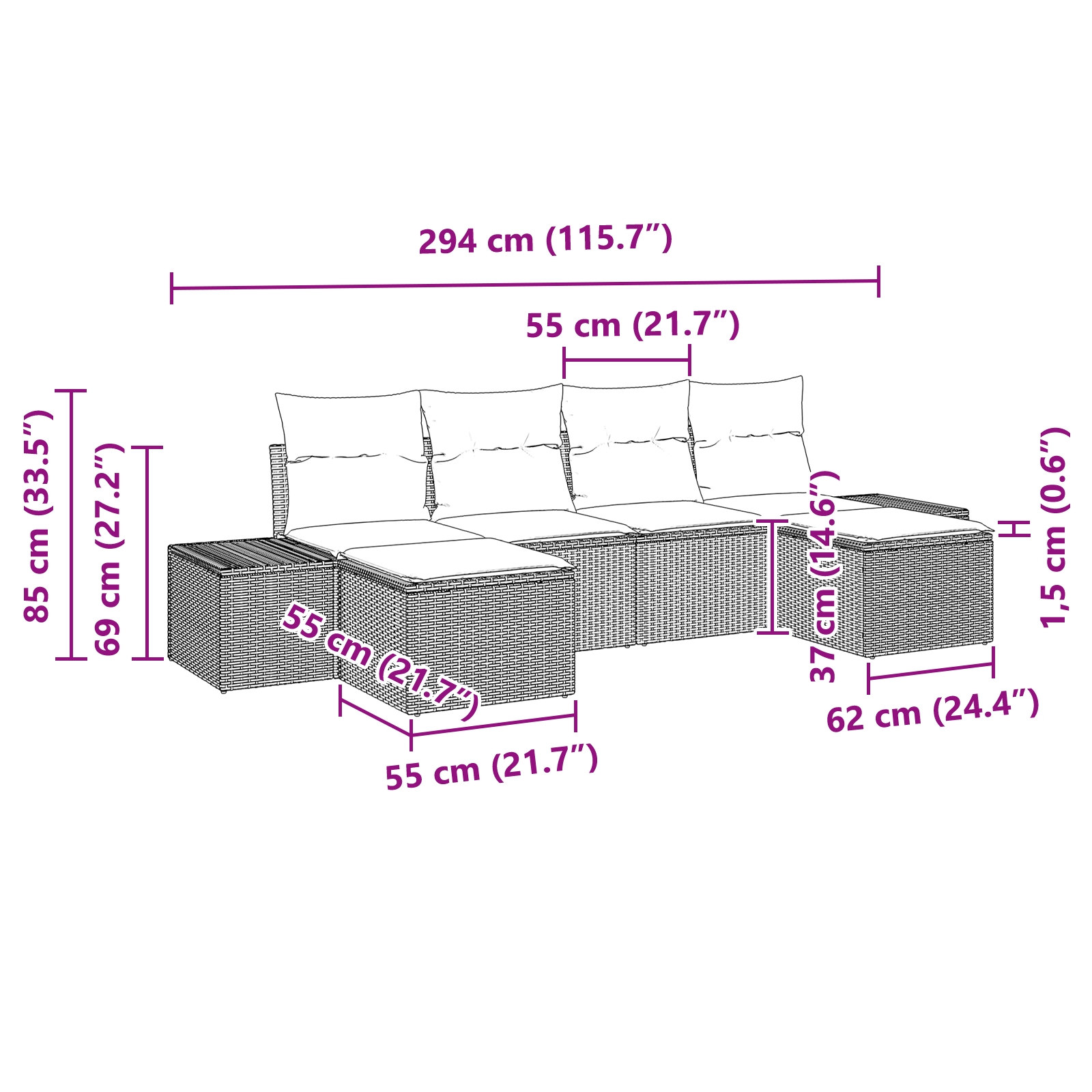 3348142 8 Set de canapele pentru grădină cu pernă 6 pcs Bej Rattan poli Set de canapele pentru grădină cu pernă 6 pcs Bej Rattan poli - imagine 8