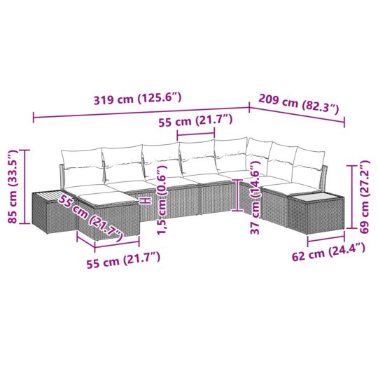 3348147 9 Set de canapele pentru grădină cu pernă 8 pcs Bej Rattan poli 3348147 9