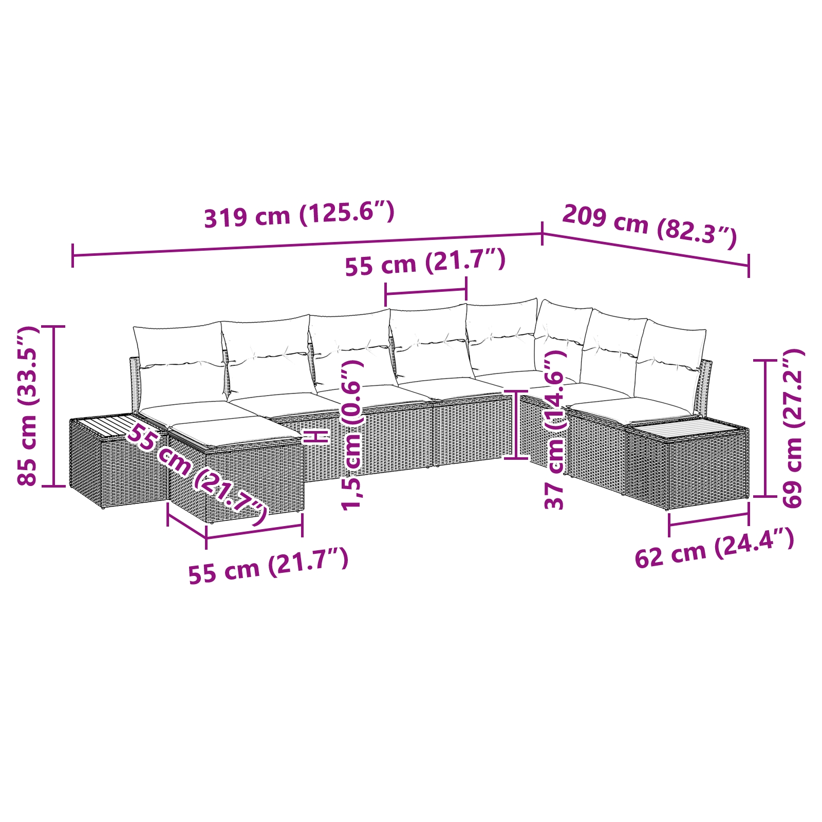 3348147 9 Set de canapele pentru grădină cu pernă 8 pcs Bej Rattan poli Set de canapele pentru grădină cu pernă 8 pcs Bej Rattan poli - imagine 9