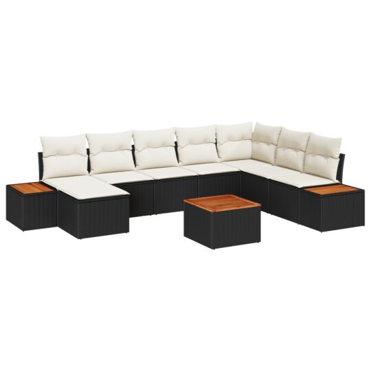 Alternative view of Set de canapele pentru grădină cu pernă 9 pcs Negru Rattan poli