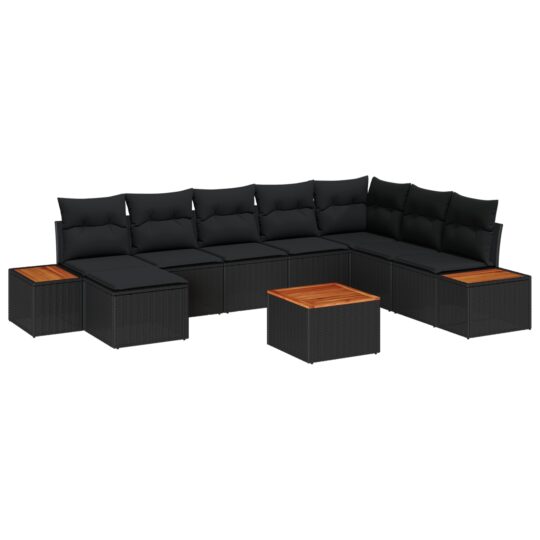 Alternative view of Set de canapele pentru grădină cu pernă 9 pcs Negru Rattan poli