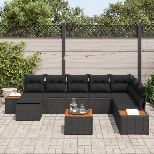 3348149 3 Set de canapele pentru grădină cu pernă 9 pcs Negru Rattan poli 3348149 3