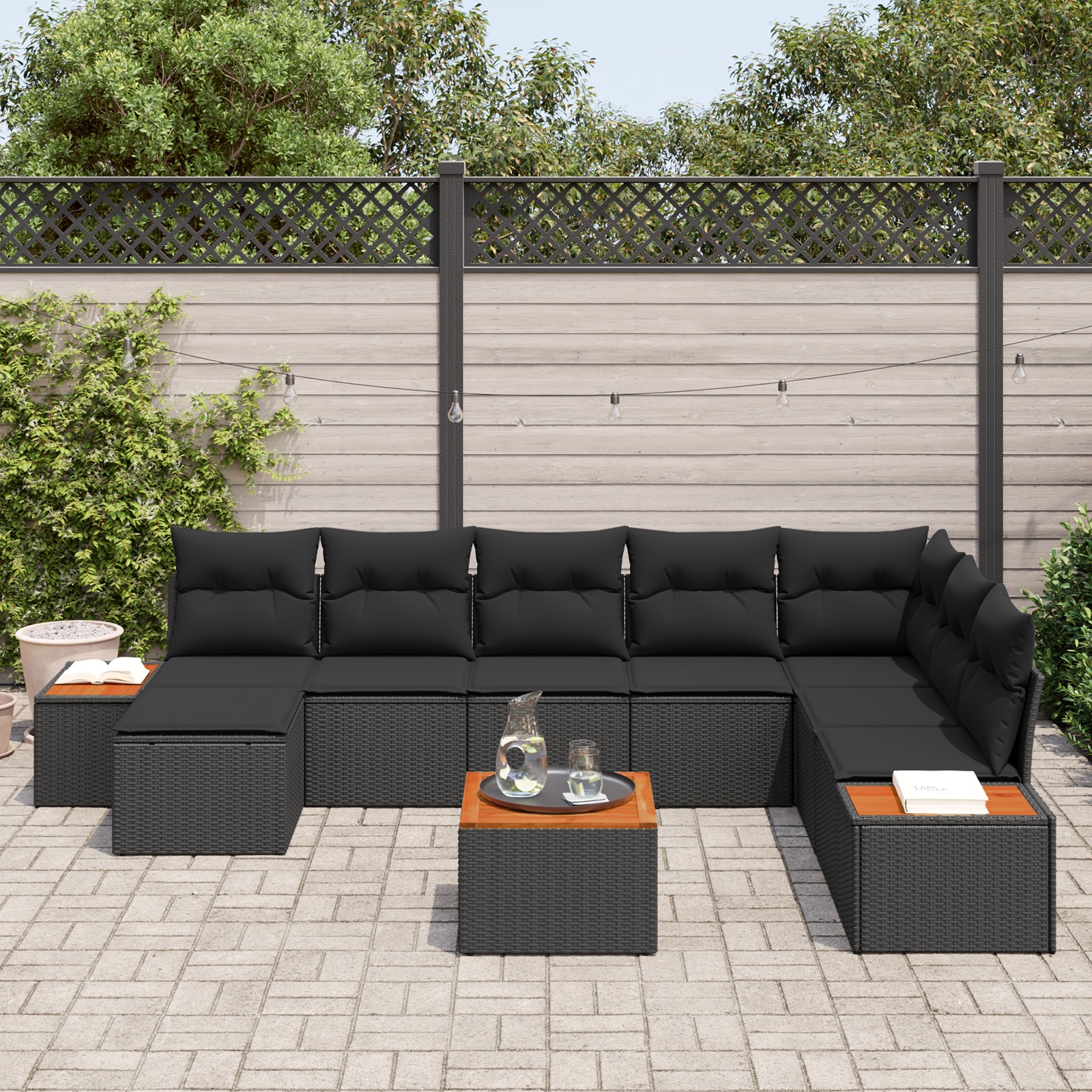 3348149 3 Set de canapele pentru grădină cu pernă 9 pcs Negru Rattan poli Set de canapele pentru grădină cu pernă 9 pcs Negru Rattan poli - imagine 3
