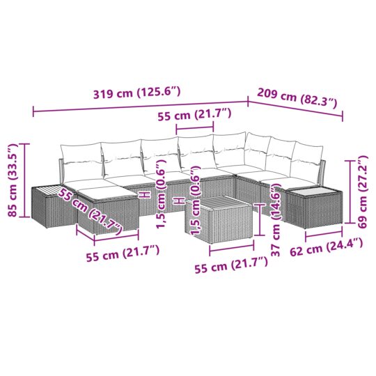 3348151 10 Set de canapele pentru grădină cu pernă 9 pcs Bej Rattan poli 3348151 10
