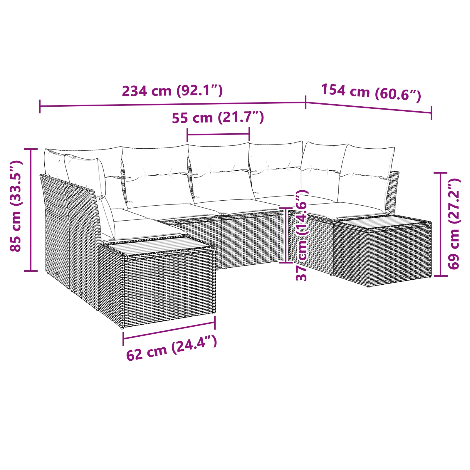 3348154 8 Set de canapele pentru grădină cu pernă 6 pcs Negru Rattan poli Set de canapele pentru grădină cu pernă 6 pcs Negru Rattan poli - imagine 8