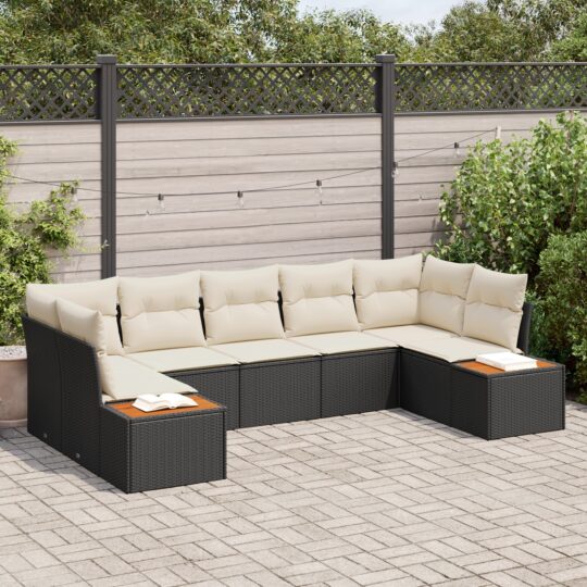 Set de canapele pentru grădină cu pernă 7 pcs Negru Rattan poli