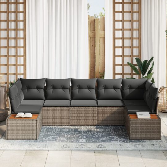 3348160 3 Set de canapele pentru grădină cu pernă 7 pcs Gri Rattan poli 3348160 3