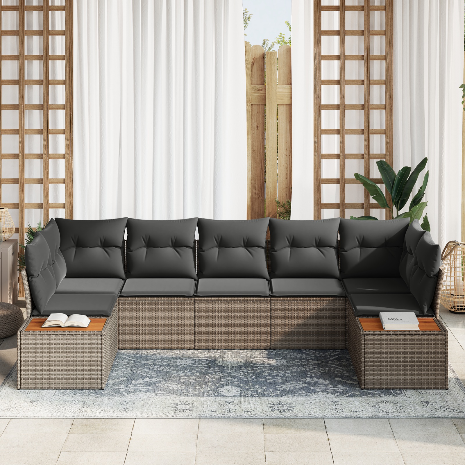 3348160 3 Set de canapele pentru grădină cu pernă 7 pcs Gri Rattan poli Set de canapele pentru grădină cu pernă 7 pcs Gri Rattan poli - imagine 3