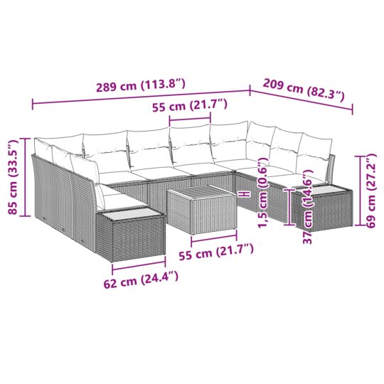 3348171 9 Set de canapele pentru grădină cu pernă 10 pcs Bej Rattan poli 3348171 9