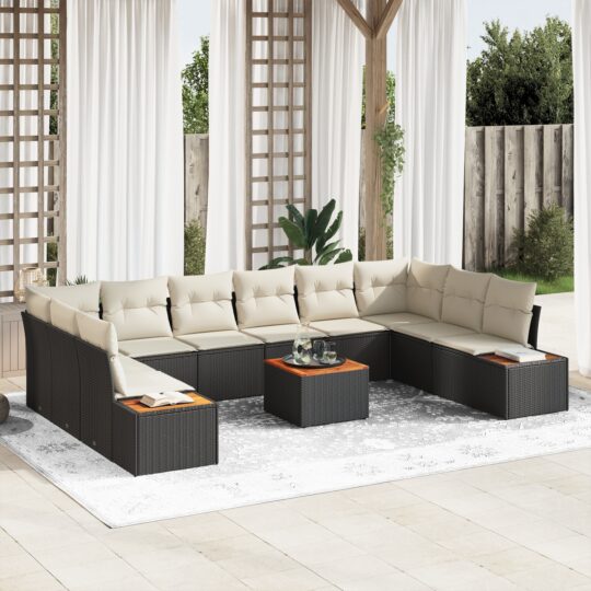 Set de canapele pentru grădină 11 pcs Negru Rattan poli