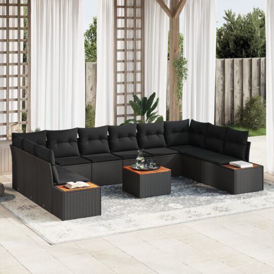 Set de canapele pentru grădină 11 pcs Negru Rattan poli