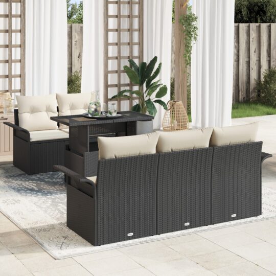 Set de canapele pentru grădină cu pernă 6 pcs Negru Rattan poli