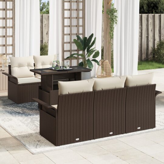 Set de canapele pentru grădină cu pernă 6 pcs Maro Rattan poli