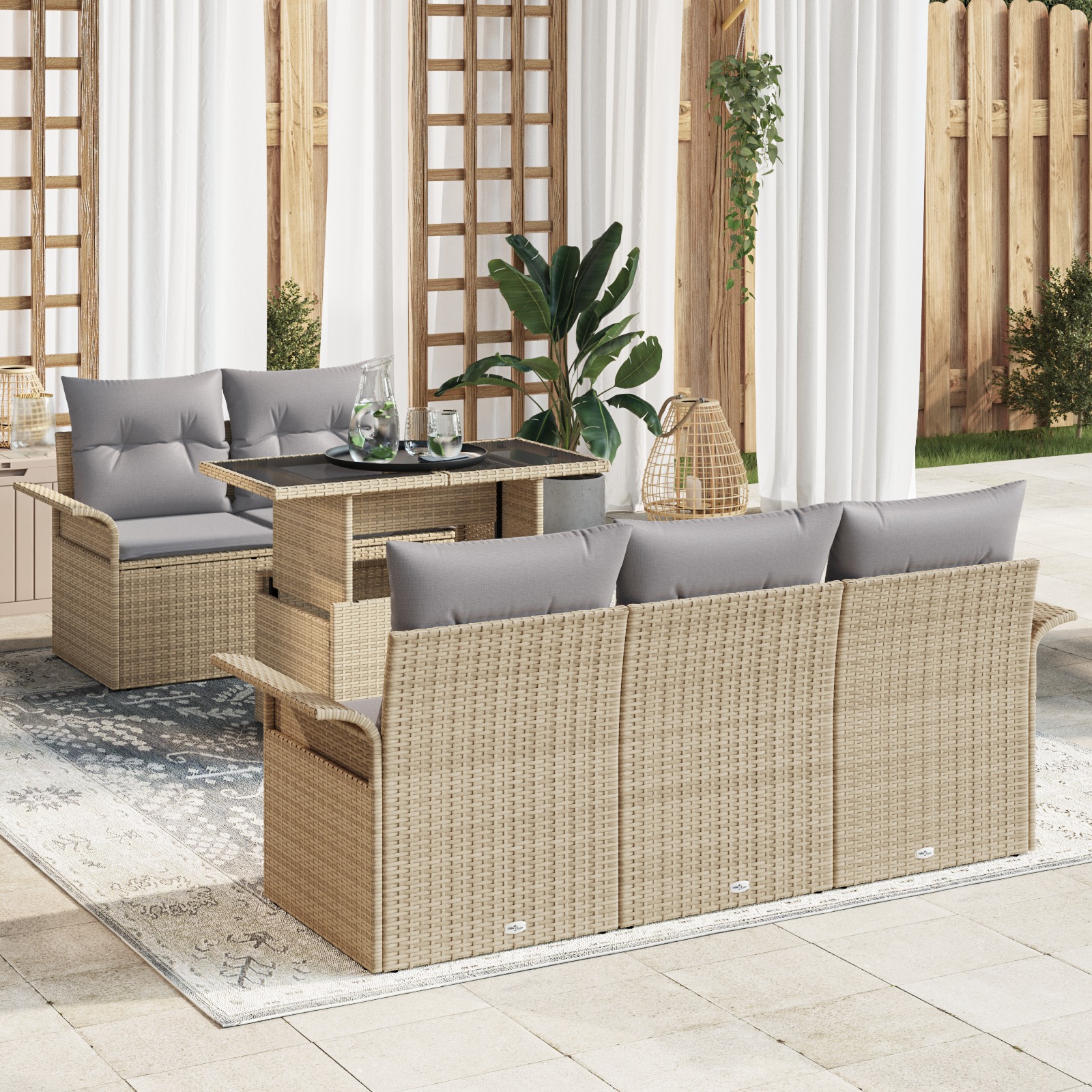 3348196 1 Set de canapele pentru grădină cu pernă 6 pcs Bej Rattan poli Set de canapele pentru grădină cu pernă 6 pcs Bej Rattan poli