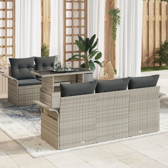 Set de canapele pentru grădină 6 pcs Gri deschis Rattan poli