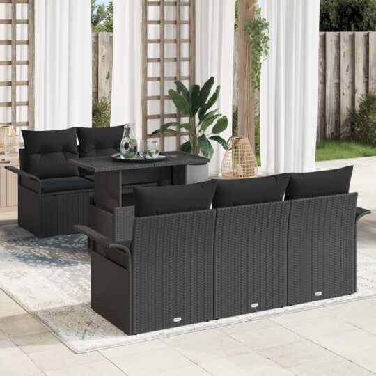 Set de canapele pentru grădină cu pernă 6 pcs Negru Rattan poli