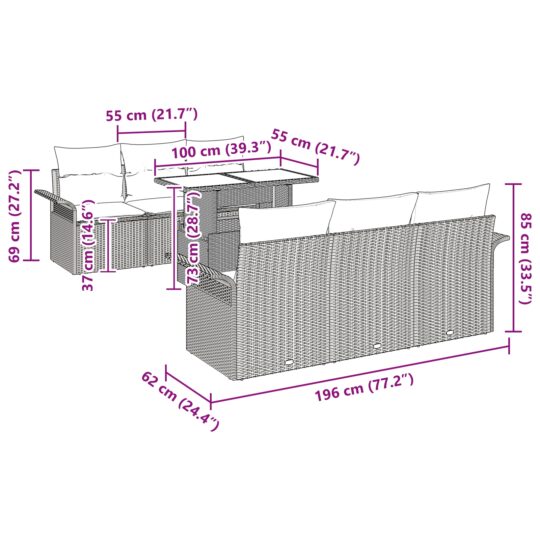 3348204 10 Set de canapele pentru grădină cu pernă 7 pcs Maro Rattan poli 3348204 10