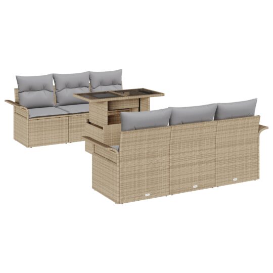 Alternative view of Set de canapele pentru grădină cu pernă 7 pcs Bej Rattan poli