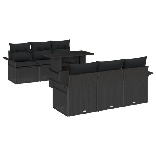 Alternative view of Set de canapele pentru grădină cu pernă 7 pcs Negru Rattan poli