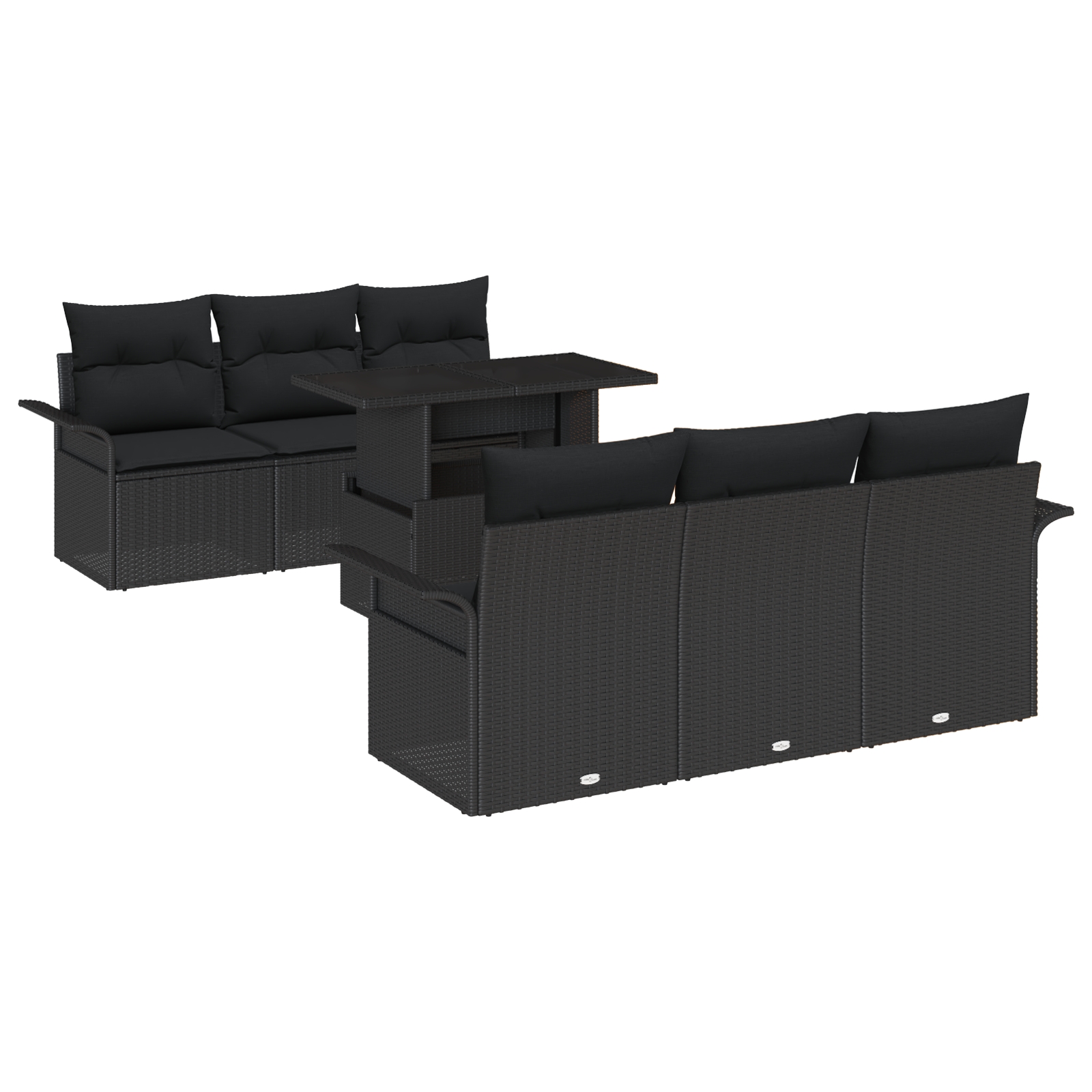 3348209 2 Set de canapele pentru grădină cu pernă 7 pcs Negru Rattan poli Set de canapele pentru grădină cu pernă 7 pcs Negru Rattan poli - imagine 2