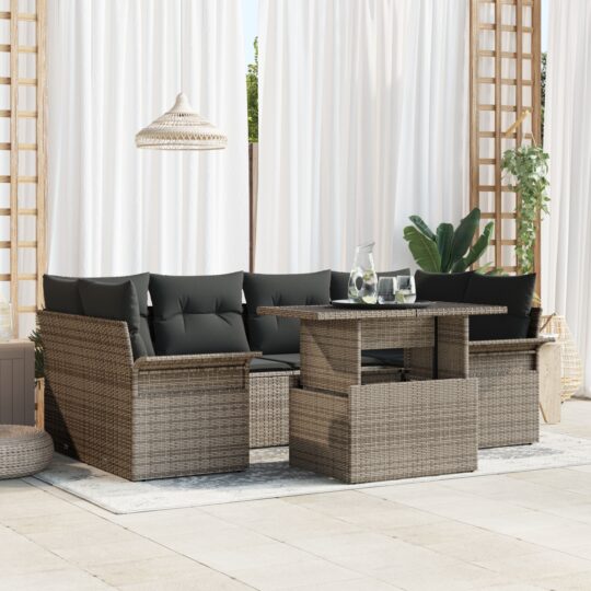 Set de canapele pentru grădină cu pernă 7 pcs Gri Rattan poli