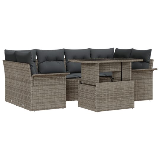 Alternative view of Set de canapele pentru grădină cu pernă 7 pcs Gri Rattan poli
