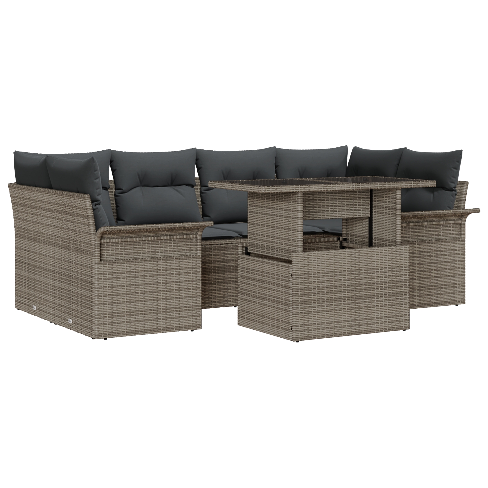 3348215 2 Set de canapele pentru grădină cu pernă 7 pcs Gri Rattan poli Set de canapele pentru grădină cu pernă 7 pcs Gri Rattan poli - imagine 2
