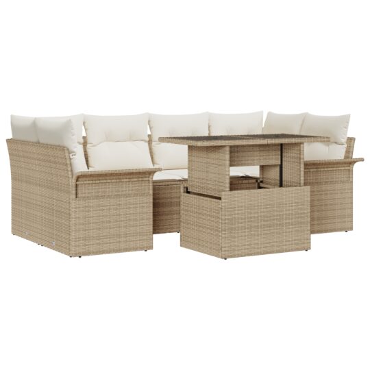 3348217 2 Set de canapele pentru grădină cu pernă 7 pcs Bej Rattan poli 3348217 2