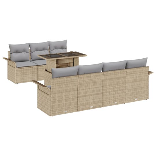 Alternative view of Set de canapele pentru grădină cu pernă 8 pcs Bej Rattan poli
