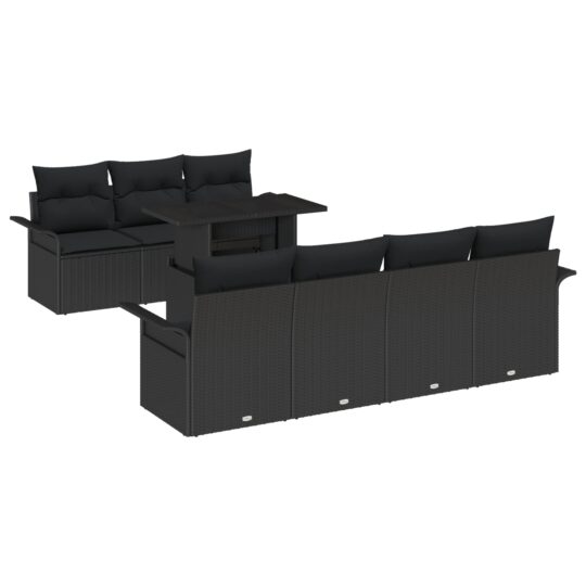 Alternative view of Set de canapele pentru grădină cu pernă 8 pcs Negru Rattan poli