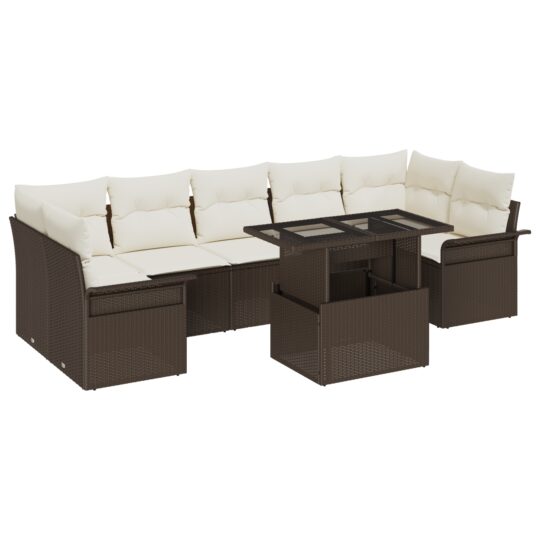 Alternative view of Set de canapele pentru grădină cu pernă 8 pcs Maro Rattan poli