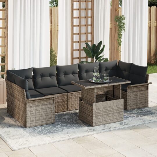 Set de canapele pentru grădină cu pernă 8 pcs Gri Rattan poli