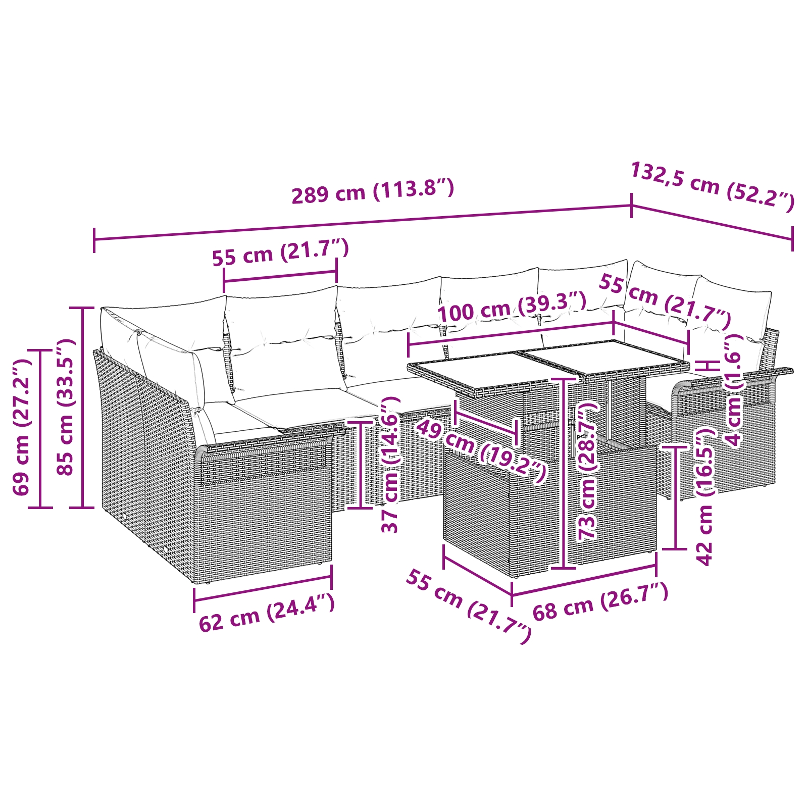 3348235 11 Set de canapele pentru grădină cu pernă 8 pcs Gri Rattan poli Set de canapele pentru grădină cu pernă 8 pcs Gri Rattan poli - imagine 11