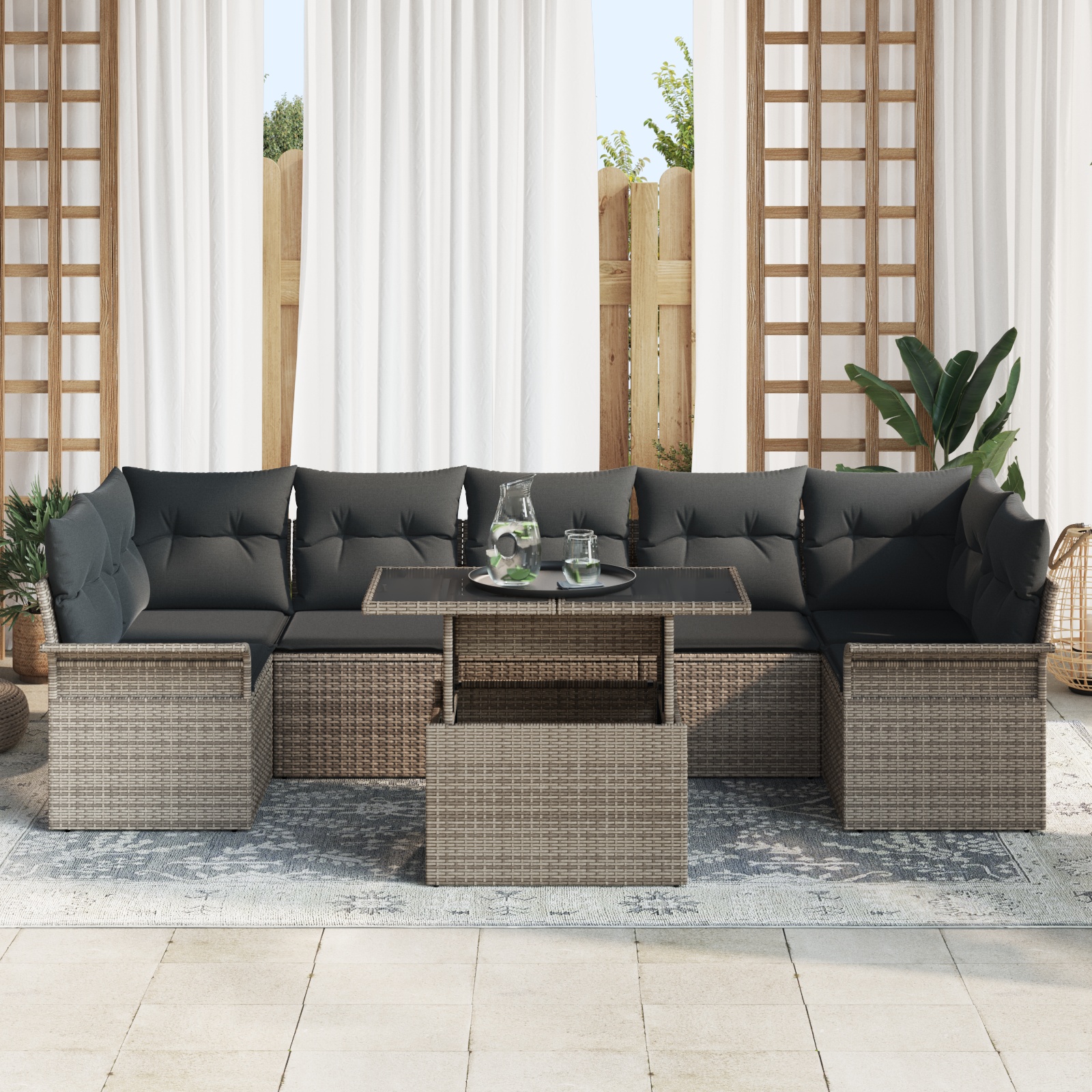 3348235 3 Set de canapele pentru grădină cu pernă 8 pcs Gri Rattan poli Set de canapele pentru grădină cu pernă 8 pcs Gri Rattan poli - imagine 3