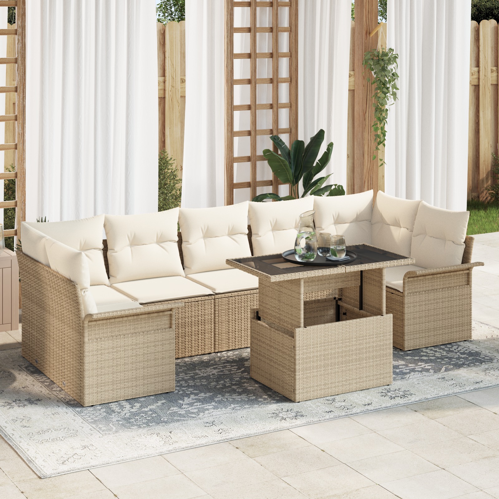 3348237 1 Set de canapele pentru grădină cu pernă 8 pcs Bej Rattan poli Set de canapele pentru grădină cu pernă 8 pcs Bej Rattan poli