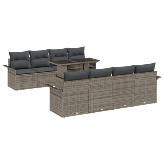 Alternative view of Set de canapele pentru grădină cu pernă 9 pcs Gri Rattan poli