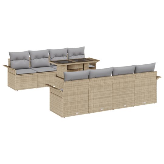 Alternative view of Set de canapele pentru grădină cu pernă 9 pcs Bej Rattan poli