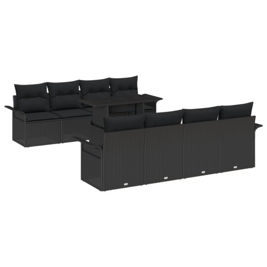 Alternative view of Set de canapele pentru grădină cu pernă 9 pcs Negru Rattan poli