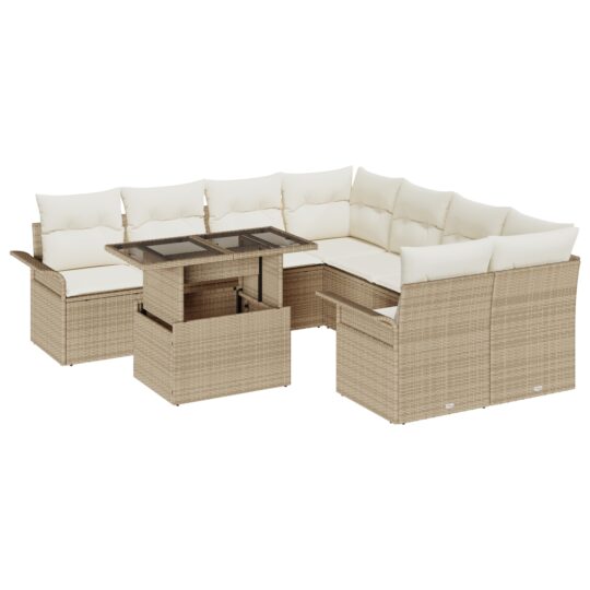 Alternative view of Set de canapele pentru grădină cu pernă 9 pcs Bej Rattan poli