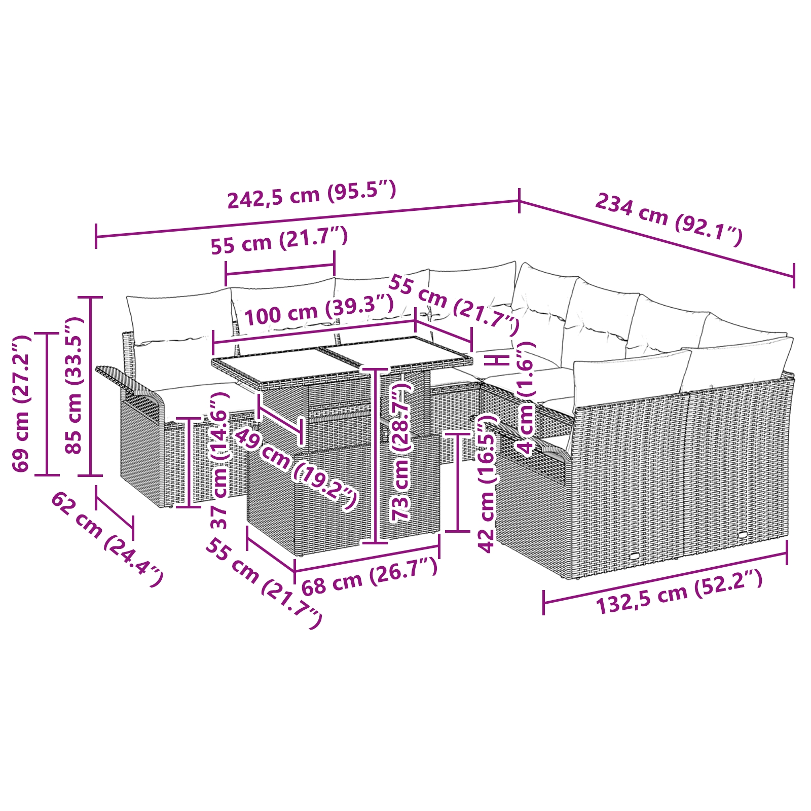 3348258 11 Set de canapele pentru grădină 9 pcs Gri deschis Rattan poli Set de canapele pentru grădină 9 pcs Gri deschis Rattan poli - imagine 11