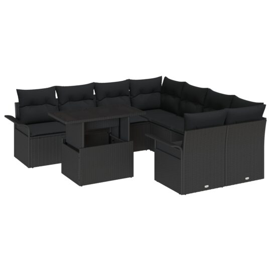 Alternative view of Set de canapele pentru grădină cu pernă 9 pcs Negru Rattan poli