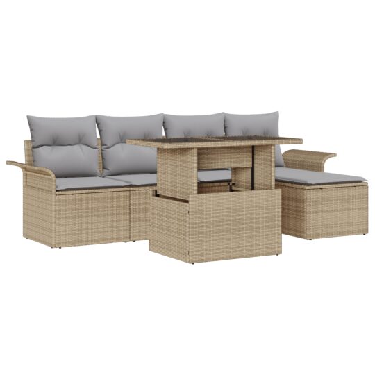 Alternative view of Set de canapele pentru grădină cu pernă 6 pcs Bej Rattan poli