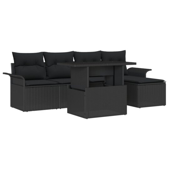 Alternative view of Set de canapele pentru grădină cu pernă 6 pcs Negru Rattan poli