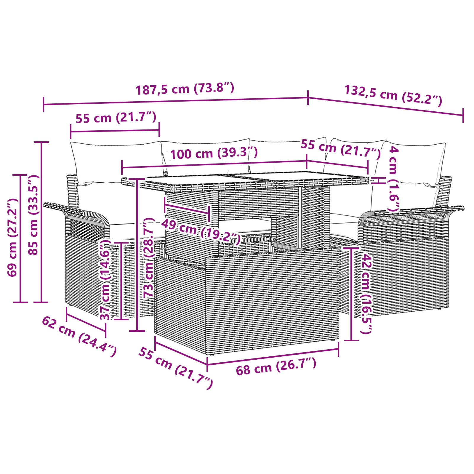 3348273 11 Set de canapele pentru grădină cu pernă 5 pcs Negru Rattan poli Set de canapele pentru grădină cu pernă 5 pcs Negru Rattan poli - imagine 11