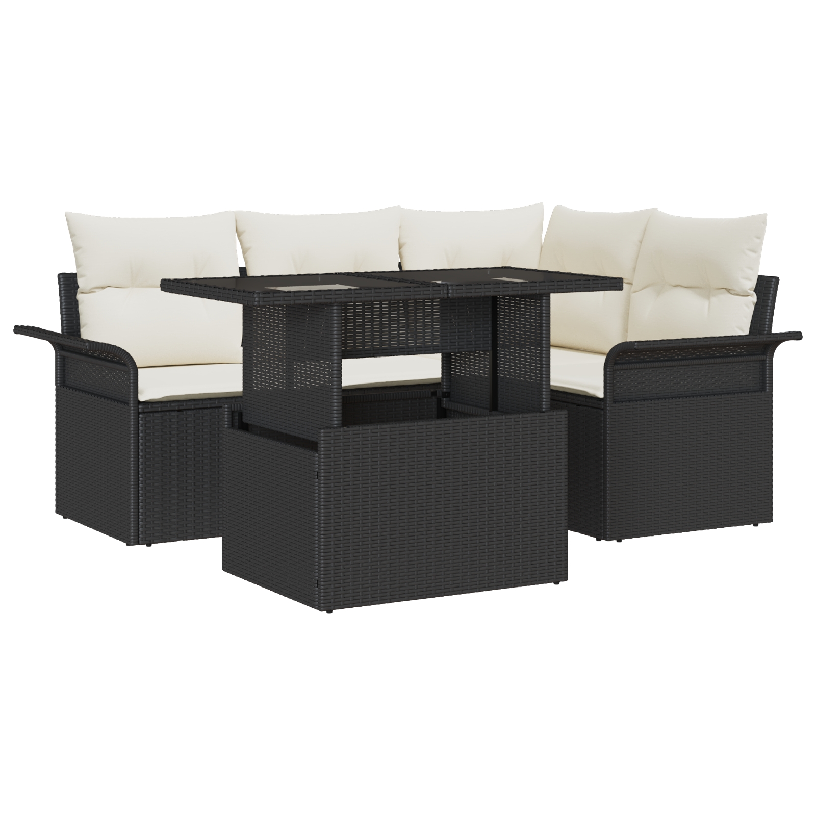 3348273 2 Set de canapele pentru grădină cu pernă 5 pcs Negru Rattan poli Set de canapele pentru grădină cu pernă 5 pcs Negru Rattan poli - imagine 2