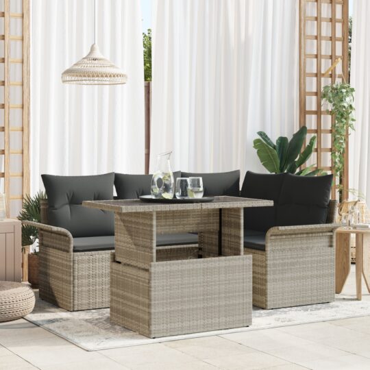Set de canapele pentru grădină 5 pcs Gri deschis Rattan poli