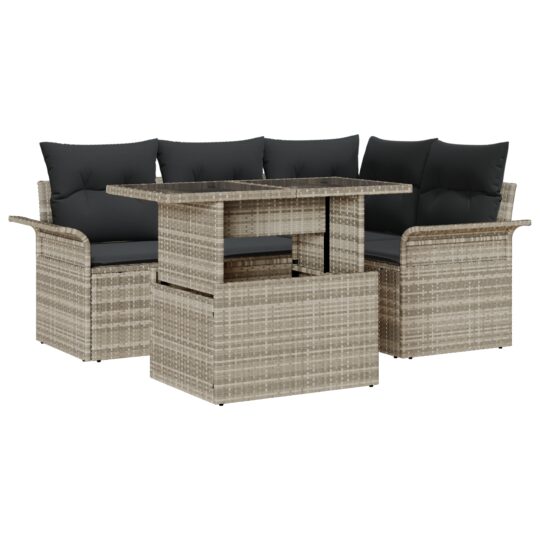 Alternative view of Set de canapele pentru grădină 5 pcs Gri deschis Rattan poli