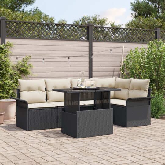 Set de canapele pentru grădină cu pernă 6 pcs Negru Rattan poli