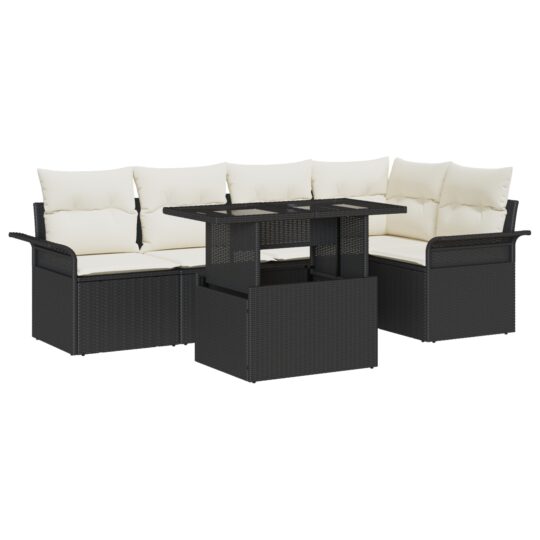 Alternative view of Set de canapele pentru grădină cu pernă 6 pcs Negru Rattan poli