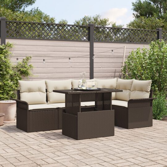Set de canapele pentru grădină cu pernă 6 pcs Maro Rattan poli